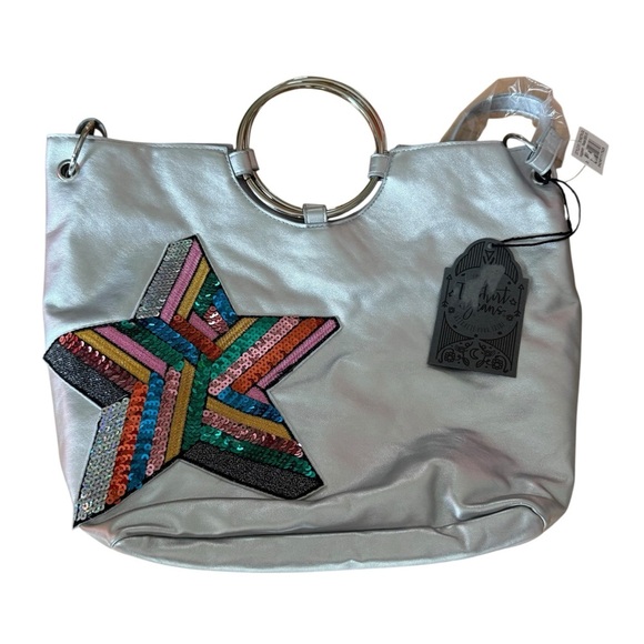 T-Shirt & Jeans Women's Ring Tote with Sequin Star Cross Body Handbag - Picture 7 of 8